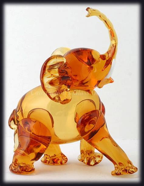 Vintage 1940s Murano Art Glass Elephant Figurine Amber Hand Blown
