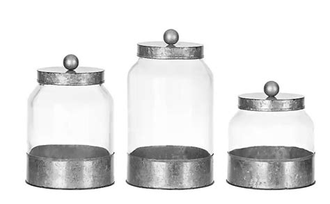 Galvanized Metal And Glass Canisters Set Etsy
