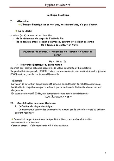 Le Risque Lectrique Et Electrocution Le Risque Electrique I