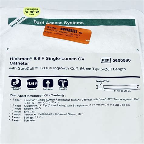 New Bard 0600560 Hickman 96f Single Lumen Cv Catheter Disposables