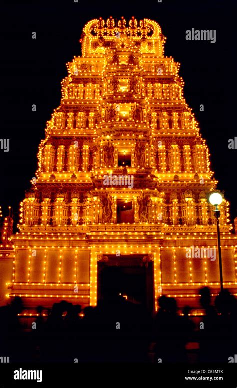 Chamundeshwari Temple Illuminated Mysore Karnataka India Asia