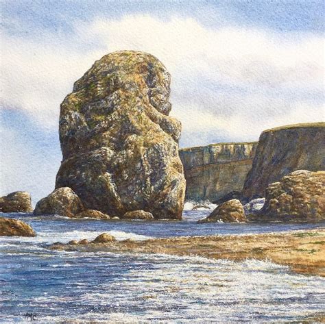 Original Watercolour Painting Beach Cliffs Unframed Seascape Etsy In