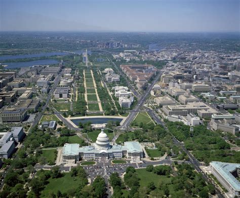 Aerial View From Above The Us Capitol Looking West Along The