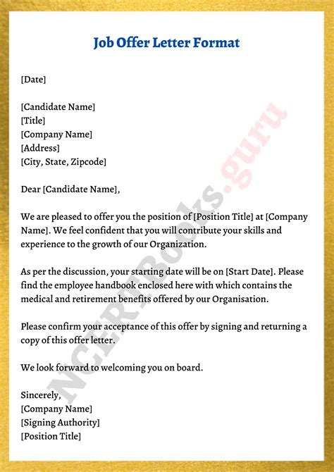 Employment Offer Letter Format