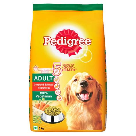 A dry dog food that has soft bites, crunchy kibbles, and garden vegetables. Pedigree Adult Dry Dog Food, Vegetarian, 3kg Pack - Douge ...