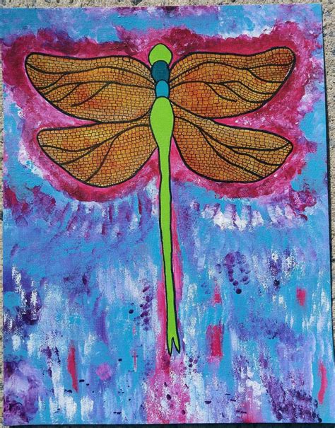 Dragonfly Acrylic Painting On Canvas Paper Framed Etsy Acrylic