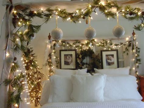 Add a small, simply decorated holiday tree to a corner table, or string twinkling white lights around window frames. Our Creative Life: White Christmas Bedroom