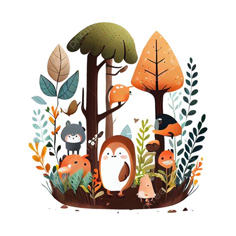 Cute Illustration Of Forest Animals Forest Animal Spring Flowers Png