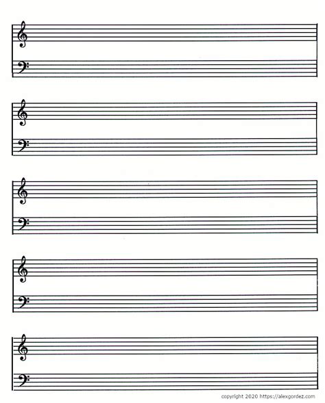 Alex Gordez Guitarist Blank Printable Treble And Bass Clef Sheet