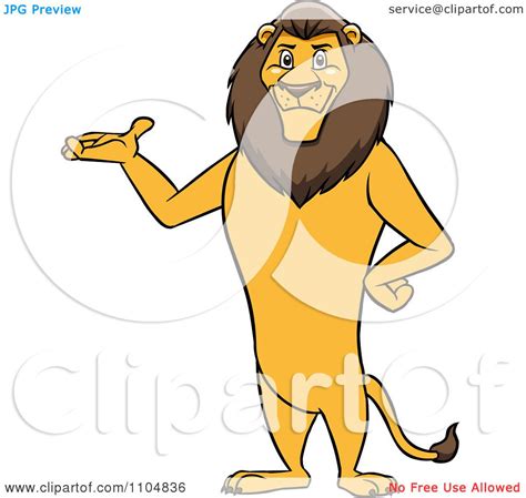 Clipart Happy Male Lion Presenting And Standing Upright Royalty Free