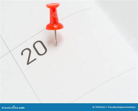 Red Pin On 20 Date On Calendar Paper Stock Photo Image Of Plan