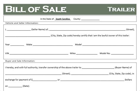Free South Carolina Trailer Bill Of Sale Template Off Road Freedom