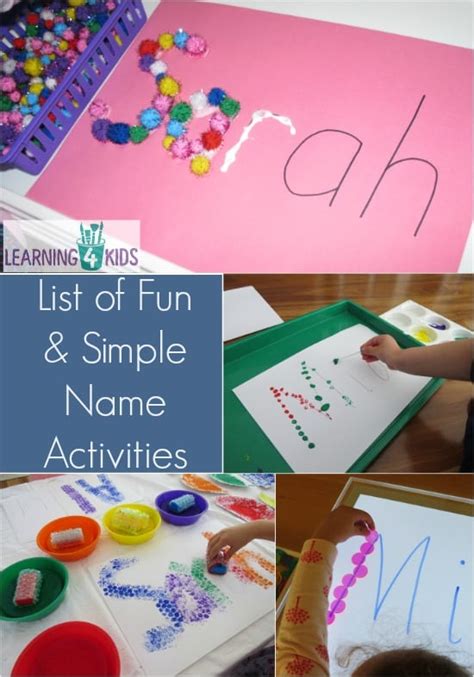 Review reading and writing curricula for kindergarten, learn what to expect, and discover the books and activities you can use to support learning. List of Simple and Fun Name Activities | Learning 4 Kids