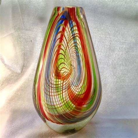 Mid Century Murano Multi Colored Swirl Teardrop Vase Chairish