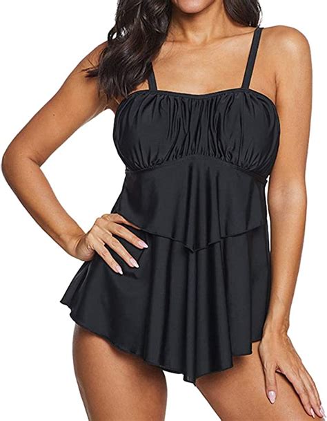 Damen Tankini Bademoden Sets Hohe Taille Rüschen Volant 2 Stück Bikini