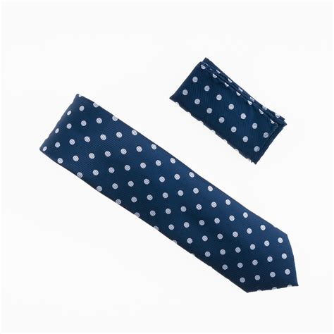 Navy With Grey Polka Dot Designed Necktie Tie With Matching Pocket Squ