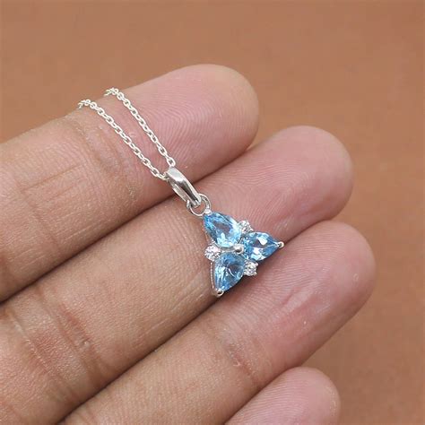 Blue Topaz Triangle Necklace Topaz Crystal Pendant Topaz Etsy