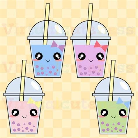 Cute Bubble Tea Clip Art Boba Clipart Digital Stickers Kawaii