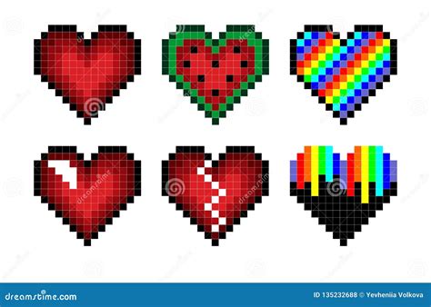 Set Of Pixel Hearts Stock Vector Illustration Of Green 135232688