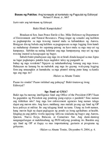 Halimbawa Ng Pagsulat Ng Editoryal Sa Filipino Ng Editoryal Tagalog