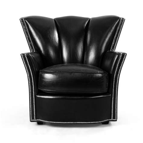 Swaim Black Leather Studded Club Chairs