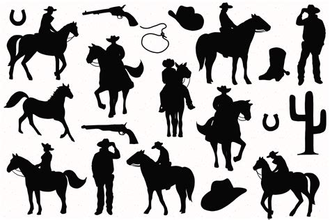 Cowboy Western Silhouettes Clipart Eps Svg Dxf Ai 