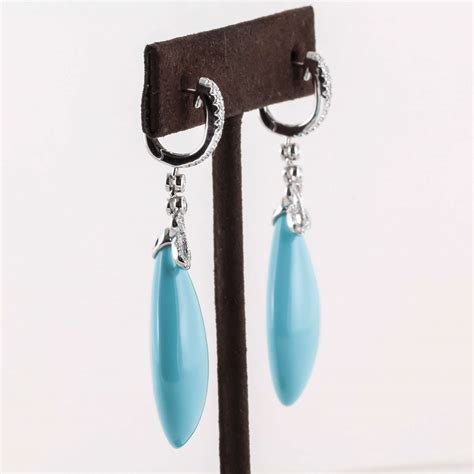 Turquoise Diamond Drop White Gold Earrings For Sale At Stdibs