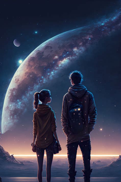 Artstation Cute Couple Looking At The Stars And Planets