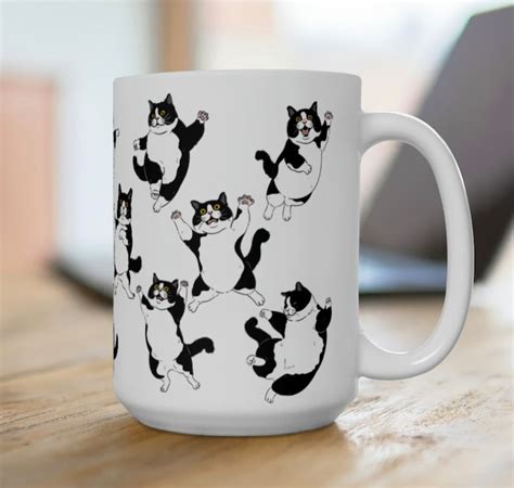 Fat Black And White Tuxedo Cat Coffee Mug 11oz And 15oz Cat Mugs Tuxedo