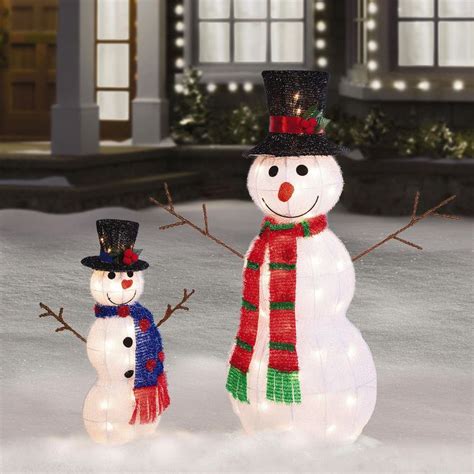 35 And 21 Tall Pre Lit Tinsel Snowman Outdoor Christmas Lighted Yard
