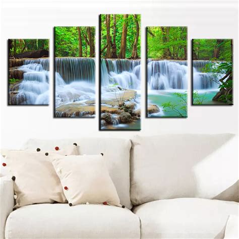 For Living Room Modern Hd Printed Pictures 5 Piecepcs Waterfall