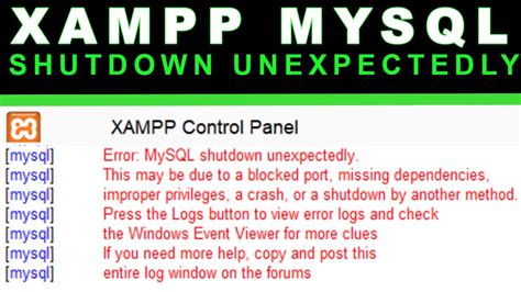 XAMPP Error MySQL Shutdown Unexpectedly Fix YouTube