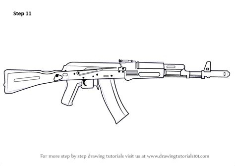 Learn How To Draw Ak 47 Rifle Rifles Step By Step Drawing Tutorials