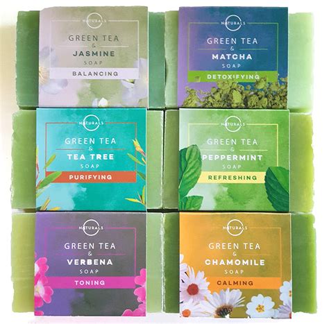 O Naturals 6 Piece Green Tea Herbal Essential Oils Natural Bar Soap