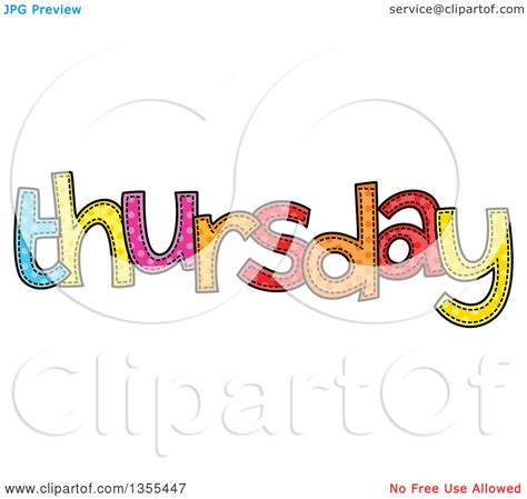 Clipart Of A Cartoon Stitched Thursday Day Of The Week Royalty Free