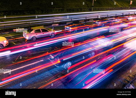 Night Traffic With Blurred Traces From Cars Stock Photo Alamy