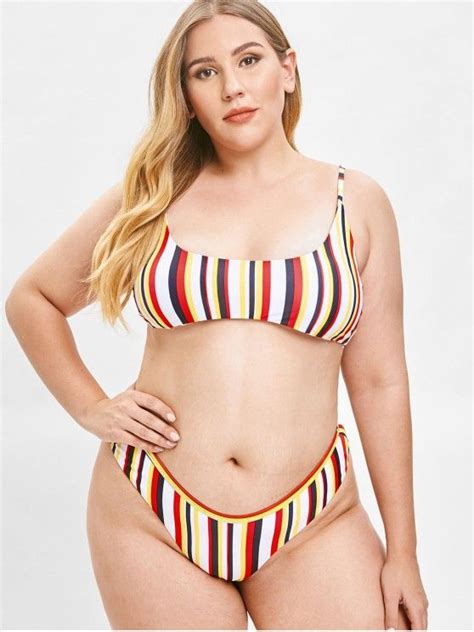 31 OFF 2021 ZAFUL Colorful Striped Plus Size Bikini Set In MULTI ZAFUL