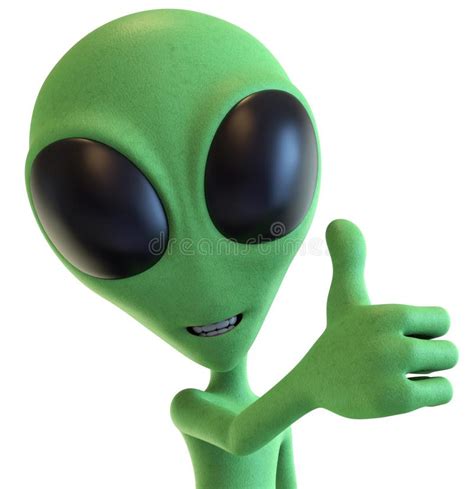 Green Cartoon Alien Holding Thump Up 3d Rendering Of A Smiling Green Cartoon Alien With Arm