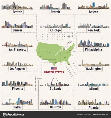 Vector Map Of United States Of America With Largest Cities Skylines