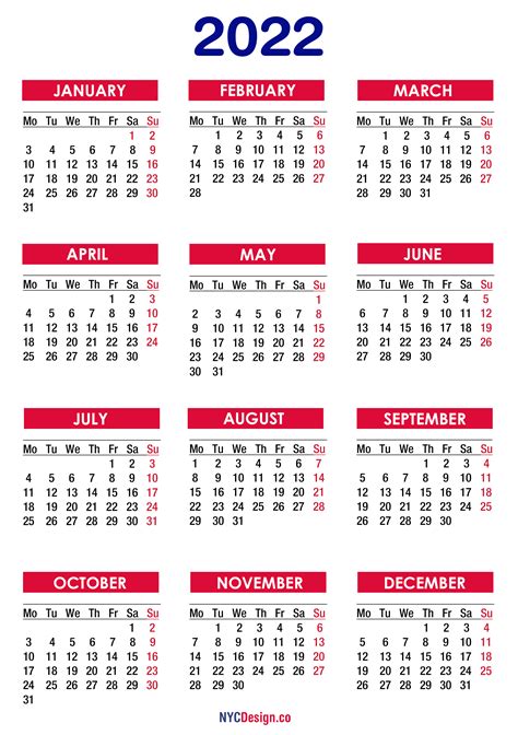 Vertex42 2022 2022 Monthly Calendar Printable Free Printable