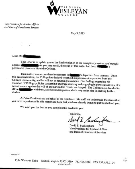 Withdrawal Letter To College Certify Letter