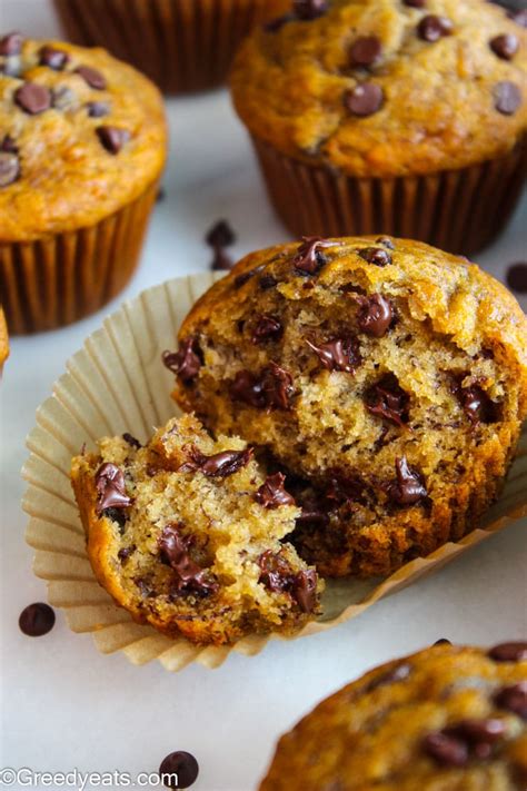 Healthy Banana Chocolate Chip Muffins Greedy Eats