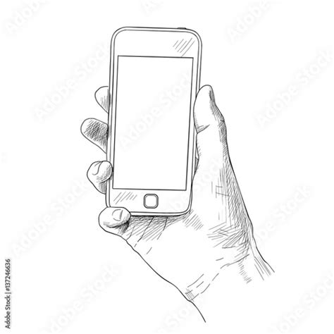 Hand Holding Mobile Phone Sketch Vector Illustration Stock Image And