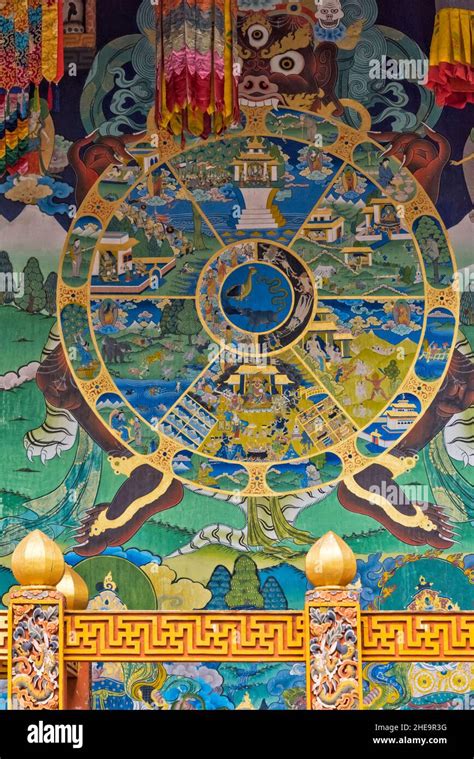 Buddhist Painting Of Reincarnation Wheel In Punakha Dzong Punakha