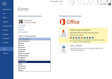 Weniger unter optionen können sie die einstellungen für word, ihre dokumente sowie ihre persönlichen informationen und einstellungen anzeigen und aktualisieren. So stellen Sie in Office 2013 Hintergrund und Design ein | schieb.de