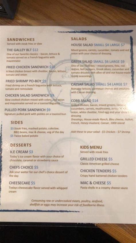 Закусочная с бургерами и американский ресторан$$$$. Menu of Galley in Foley, AL 36535