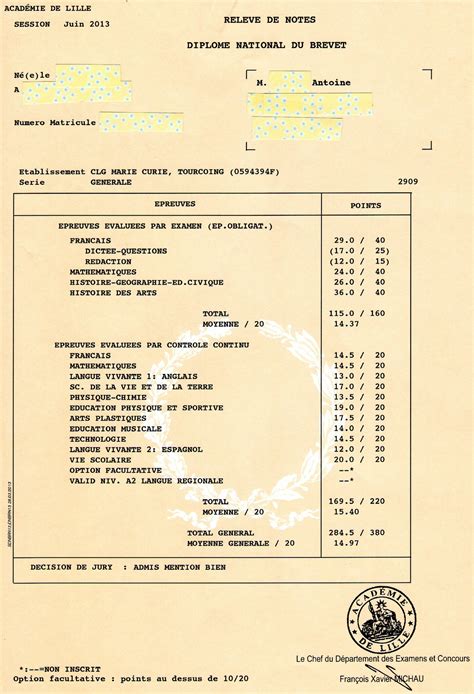 Exemple De Relevé De Note Du Bac Le Meilleur Exemple