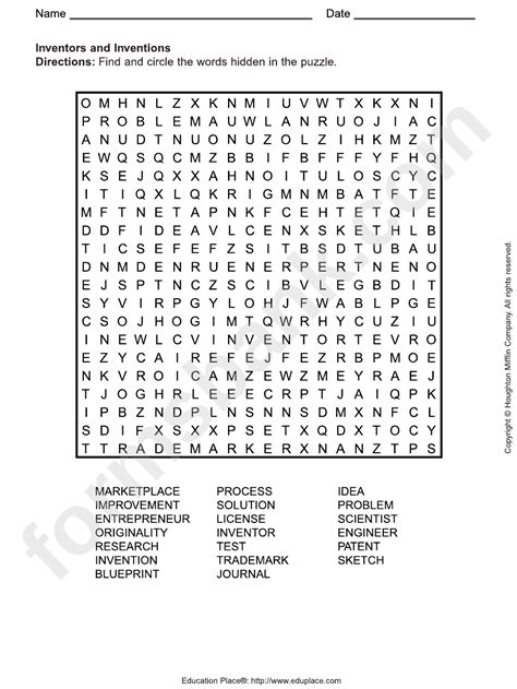 Inventors And Inventions Word Search Puzzle Template Printable Pdf Download