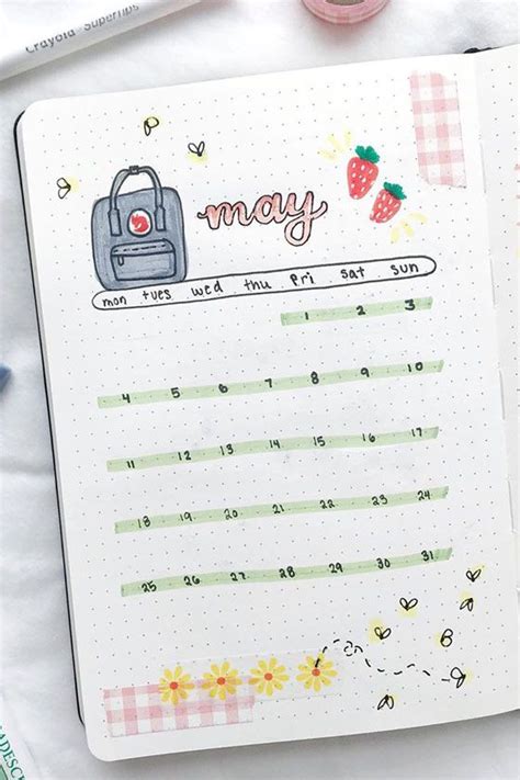 Aesthetic Bullet Journal Monthly Calendar Planner For Beginners May