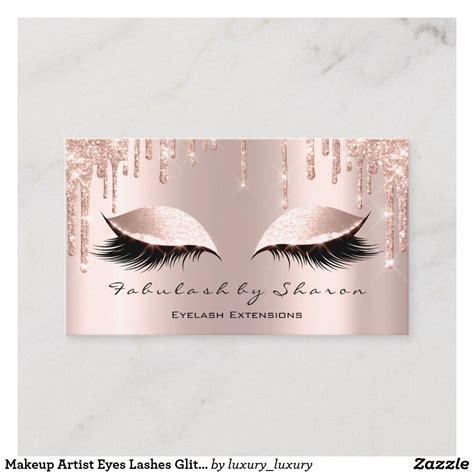 Makeup Artist Eyes Lashes Glitter Drips Rose Gold Business Card Brown
